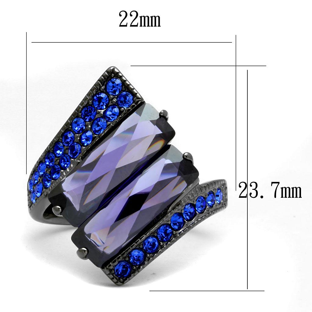 TK2996 - IP Light Black (IP Gun) Stainless Steel Ring with AAA Grade CZ in Tanzanite