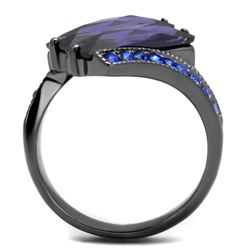 TK2996 - IP Light Black (IP Gun) Stainless Steel Ring with AAA Grade CZ in Tanzanite