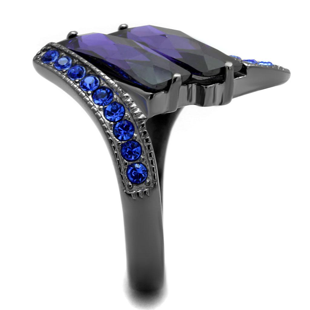 TK2996 - IP Light Black (IP Gun) Stainless Steel Ring with AAA Grade CZ in Tanzanite