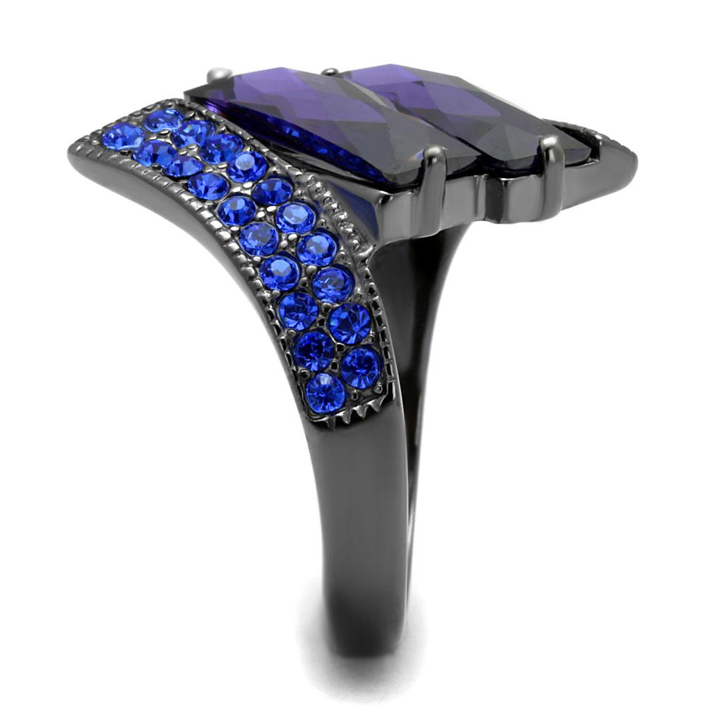 TK2996 - IP Light Black (IP Gun) Stainless Steel Ring with AAA Grade CZ in Tanzanite