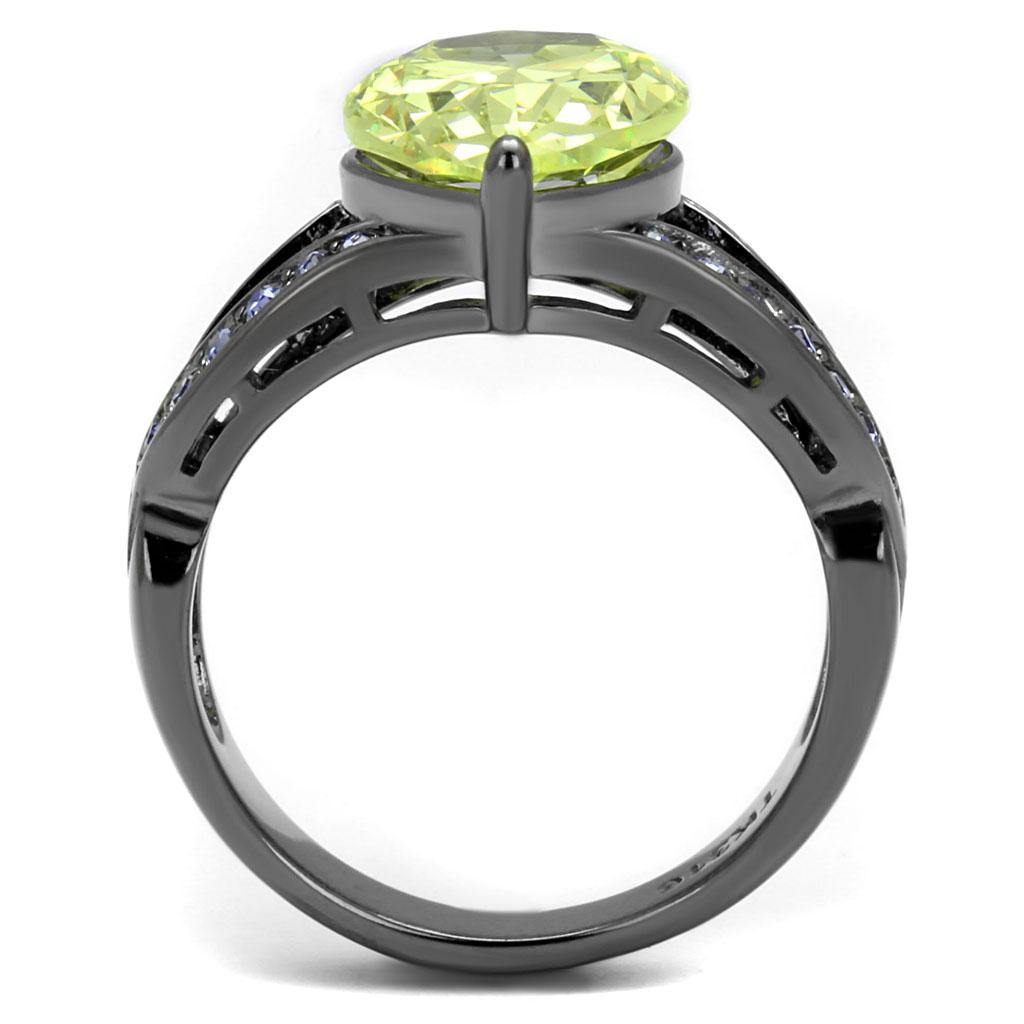 TK2997 - IP Light Black (IP Gun) Stainless Steel Ring with AAA Grade CZ in Apple Green color