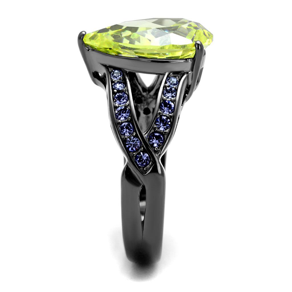 TK2997 - IP Light Black (IP Gun) Stainless Steel Ring with AAA Grade CZ in Apple Green color