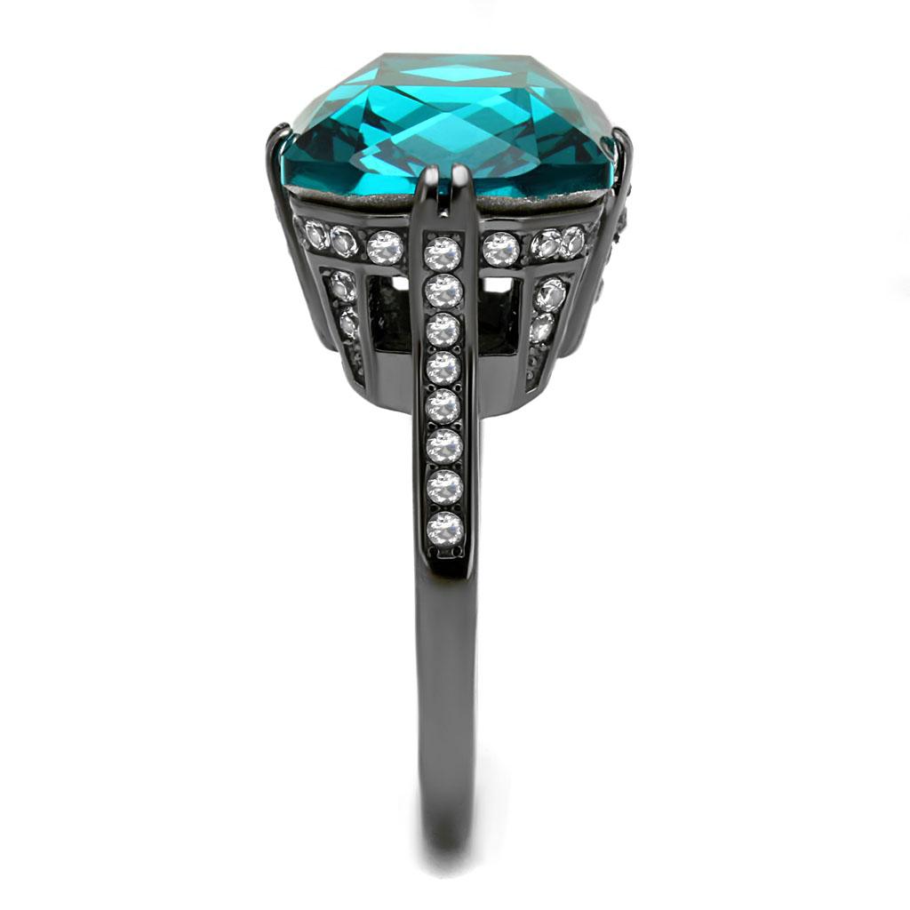 TK2998 - IP Light Black (IP Gun) Stainless Steel Ring with Top Grade Crystal in Blue Zircon
