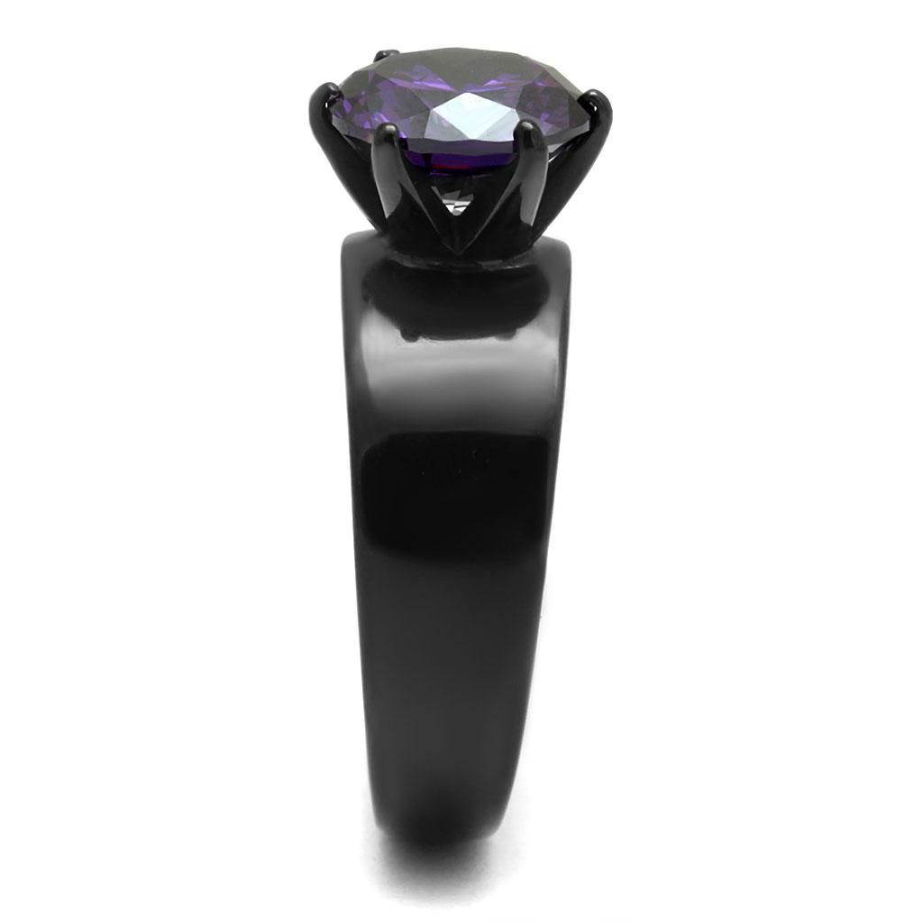 TK2999 - IP Black(Ion Plating) Stainless Steel Ring with AAA Grade CZ in Amethyst