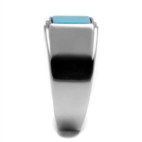 TK3000 - High polished (no plating) Stainless Steel Ring with Synthetic Imitation Amber in Sea Blue