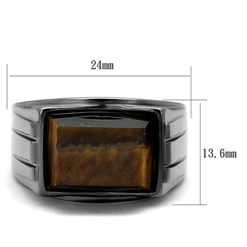 TK3001 - IP Light Black (IP Gun) Stainless Steel Ring with Synthetic Tiger Eye in Topaz