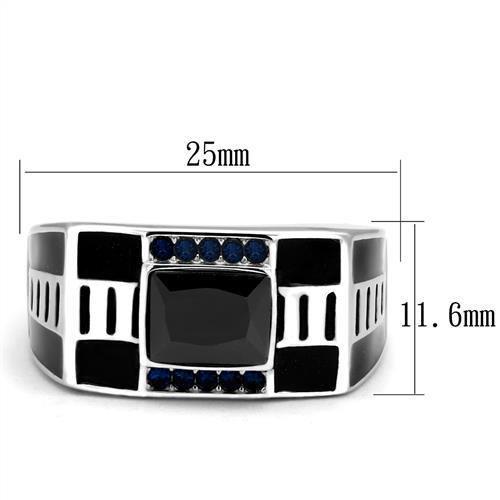TK3002 - High polished (no plating) Stainless Steel Ring with AAA Grade CZ in Black Diamond