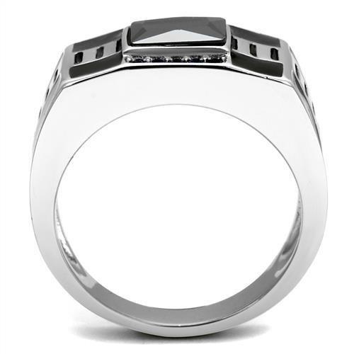 TK3002 - High polished (no plating) Stainless Steel Ring with AAA Grade CZ in Black Diamond