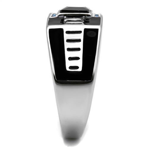 TK3002 - High polished (no plating) Stainless Steel Ring with AAA Grade CZ in Black Diamond