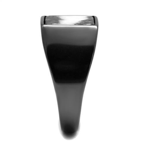 TK3005 - IP Light Black (IP Gun) Stainless Steel Ring with Semi-Precious Zebra Jasper in Gray