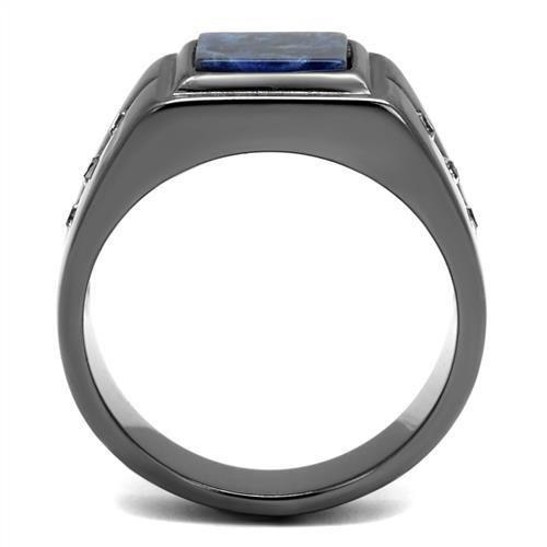 TK3006 - IP Light Black (IP Gun) Stainless Steel Ring with Blue Sand in Montana