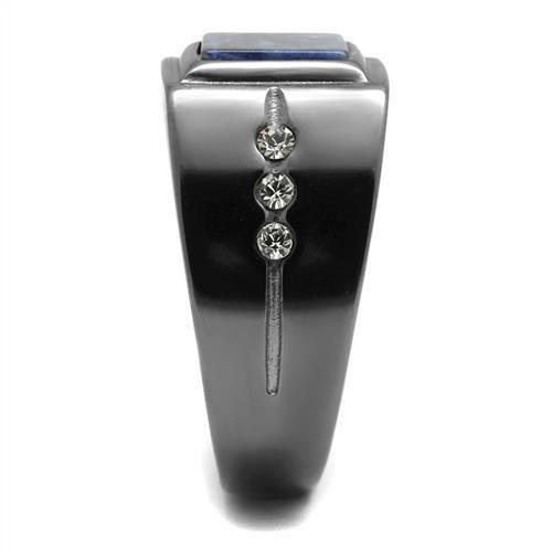 TK3006 - IP Light Black (IP Gun) Stainless Steel Ring with Blue Sand in Montana