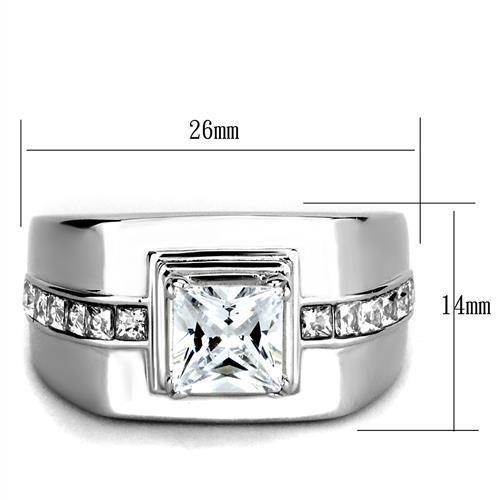 TK3011 - High polished (no plating) Stainless Steel Ring with AAA Grade CZ in Clear