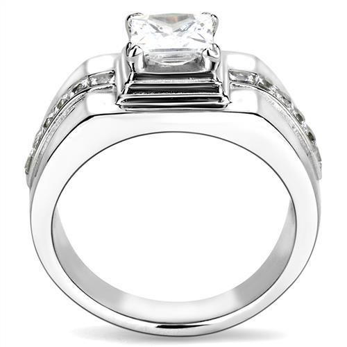 TK3011 - High polished (no plating) Stainless Steel Ring with AAA Grade CZ in Clear