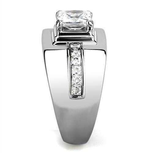 TK3011 - High polished (no plating) Stainless Steel Ring with AAA Grade CZ in Clear