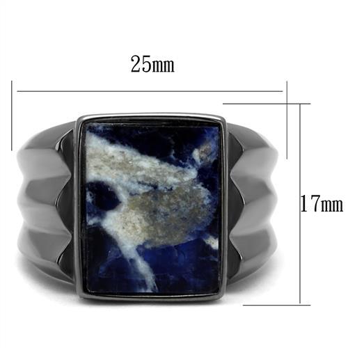 TK3012 - IP Light Black (IP Gun) Stainless Steel Ring with Semi-Precious Sodalite in Capri Blue