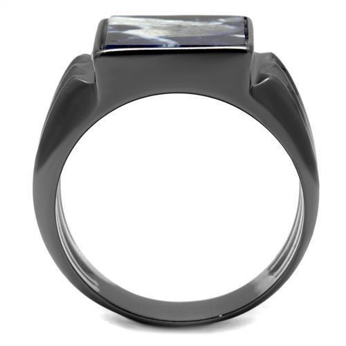 TK3012 - IP Light Black (IP Gun) Stainless Steel Ring with Semi-Precious Sodalite in Capri Blue