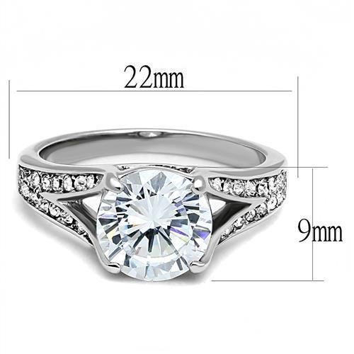 TK3020 - High polished (no plating) Stainless Steel Ring with AAA Grade CZ in Clear