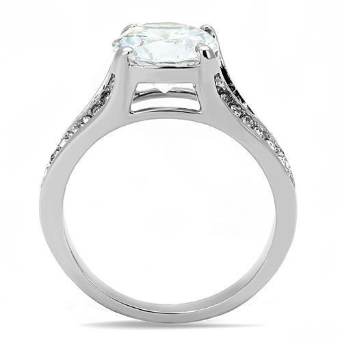 TK3020 - High polished (no plating) Stainless Steel Ring with AAA Grade CZ in Clear