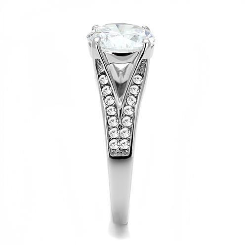 TK3020 - High polished (no plating) Stainless Steel Ring with AAA Grade CZ in Clear