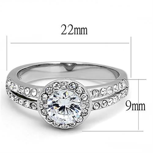 TK3021 - High polished (no plating) Stainless Steel Ring with AAA Grade CZ in Clear