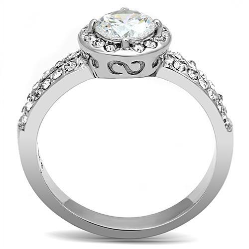 TK3021 - High polished (no plating) Stainless Steel Ring with AAA Grade CZ in Clear