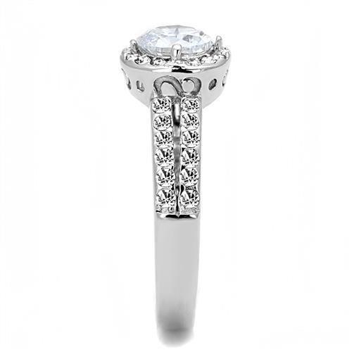 TK3021 - High polished (no plating) Stainless Steel Ring with AAA Grade CZ in Clear