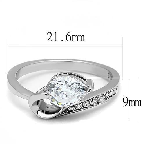 TK3022 - High polished (no plating) Stainless Steel Ring with AAA Grade CZ in Clear