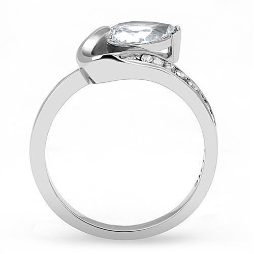 TK3022 - High polished (no plating) Stainless Steel Ring with AAA Grade CZ in Clear