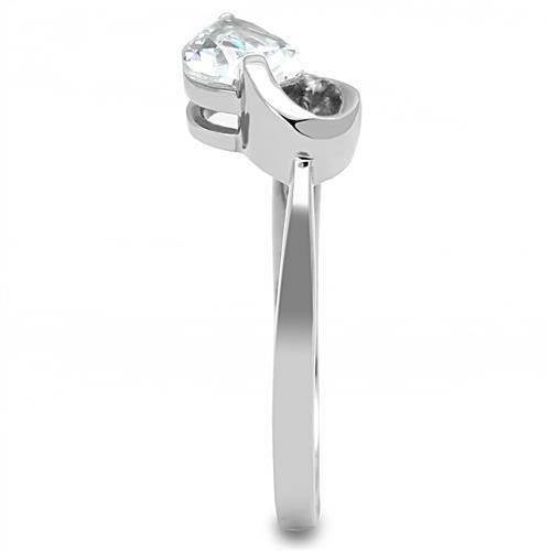 TK3022 - High polished (no plating) Stainless Steel Ring with AAA Grade CZ in Clear