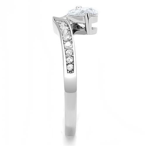TK3022 - High polished (no plating) Stainless Steel Ring with AAA Grade CZ in Clear