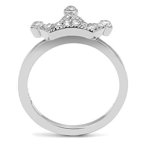 TK3024 - High polished (no plating) Stainless Steel Ring with AAA Grade CZ in Clear