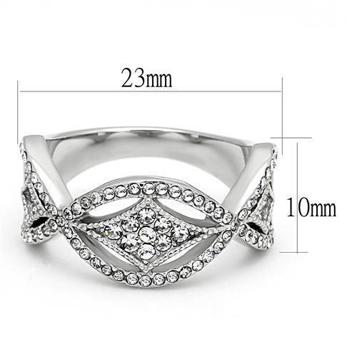 TK3027 - High polished (no plating) Stainless Steel Ring with Top Grade Crystal in Clear