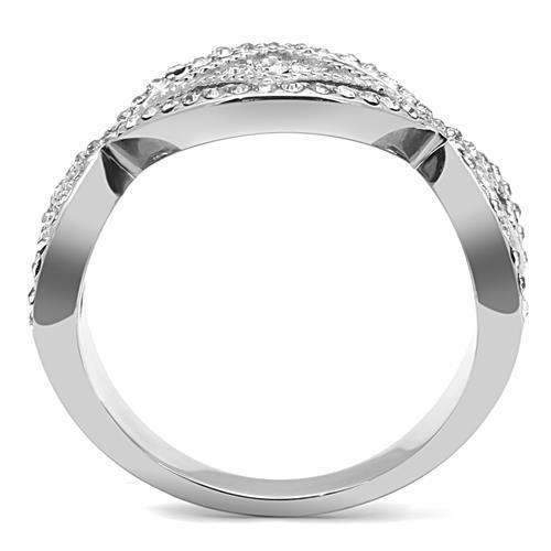 TK3027 - High polished (no plating) Stainless Steel Ring with Top Grade Crystal in Clear