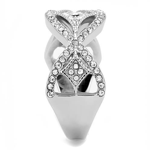TK3027 - High polished (no plating) Stainless Steel Ring with Top Grade Crystal in Clear