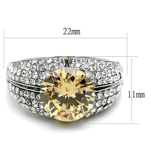 TK3031 - High polished (no plating) Stainless Steel Ring with AAA Grade CZ in Champagne
