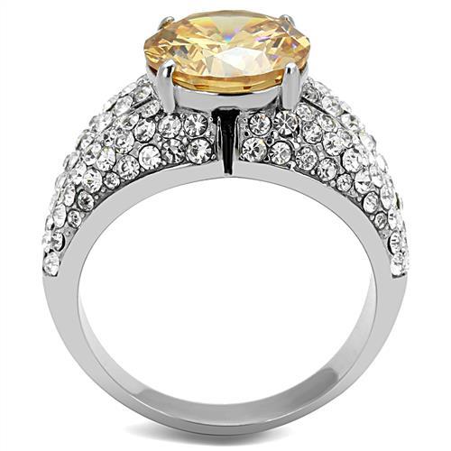 TK3031 - High polished (no plating) Stainless Steel Ring with AAA Grade CZ in Champagne