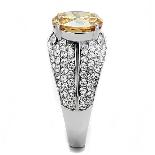 TK3031 - High polished (no plating) Stainless Steel Ring with AAA Grade CZ in Champagne