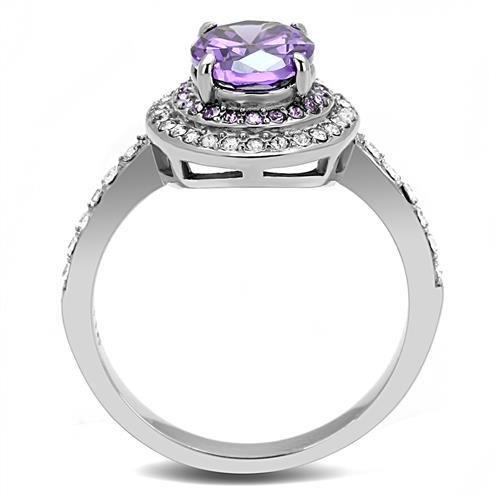 TK3032 - High polished (no plating) Stainless Steel Ring with AAA Grade CZ in Amethyst