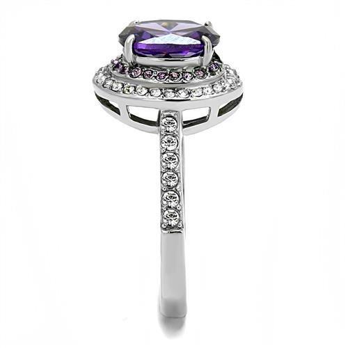 TK3032 - High polished (no plating) Stainless Steel Ring with AAA Grade CZ in Amethyst