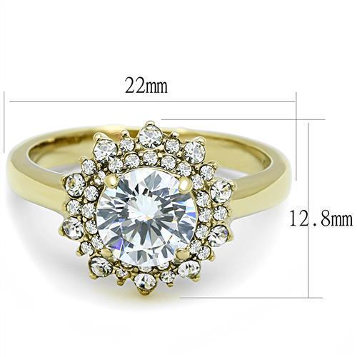TK3035 - IP Gold(Ion Plating) Stainless Steel Ring with AAA Grade CZ in Clear