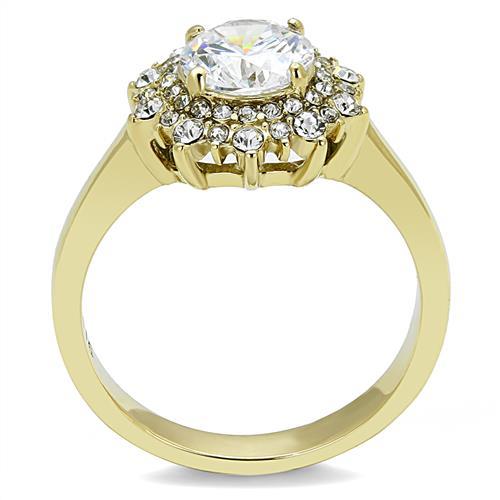 TK3035 - IP Gold(Ion Plating) Stainless Steel Ring with AAA Grade CZ in Clear