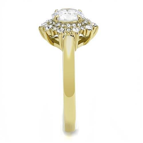 TK3035 - IP Gold(Ion Plating) Stainless Steel Ring with AAA Grade CZ in Clear