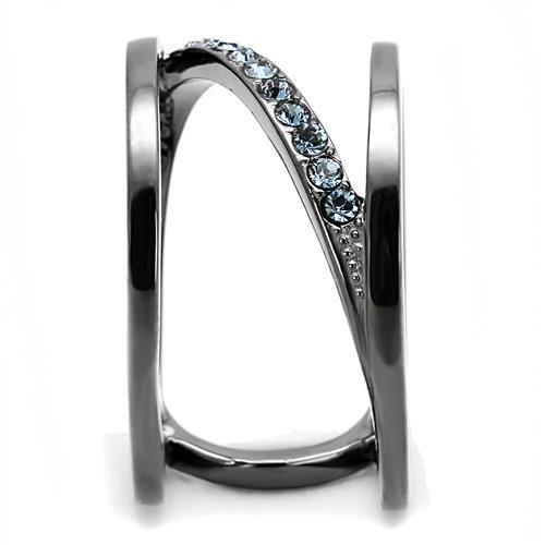 TK3038 - IP Light Black (IP Gun) Stainless Steel Ring with Top Grade Crystal in Capri Blue
