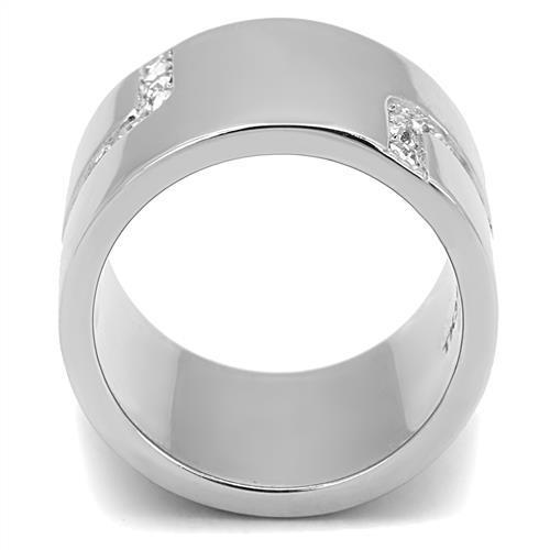 TK3040 - High polished (no plating) Stainless Steel Ring with Top Grade Crystal in Clear