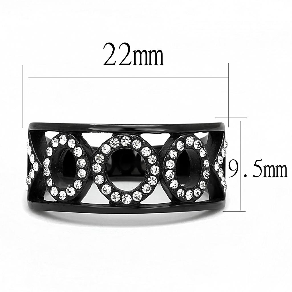 TK3046 - IP Black(Ion Plating) Stainless Steel Ring with Top Grade Crystal in Clear