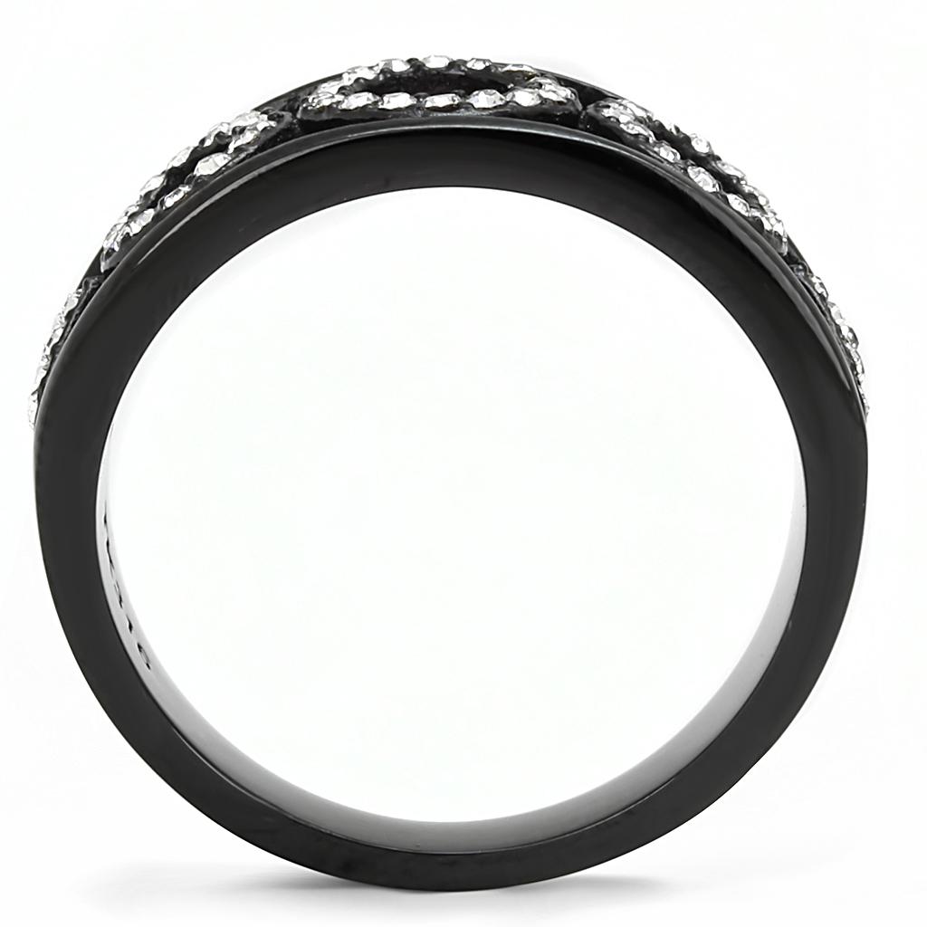 TK3046 - IP Black(Ion Plating) Stainless Steel Ring with Top Grade Crystal in Clear