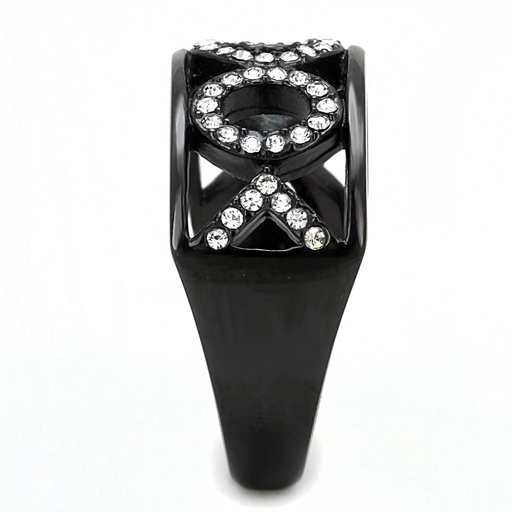 TK3046 - IP Black(Ion Plating) Stainless Steel Ring with Top Grade Crystal in Clear