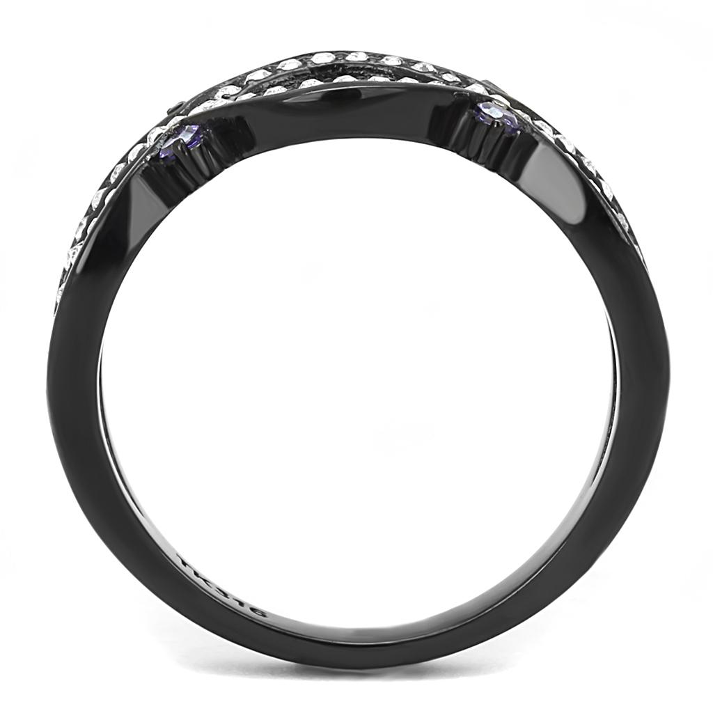 TK3047 - IP Black(Ion Plating) Stainless Steel Ring with AAA Grade CZ in Amethyst