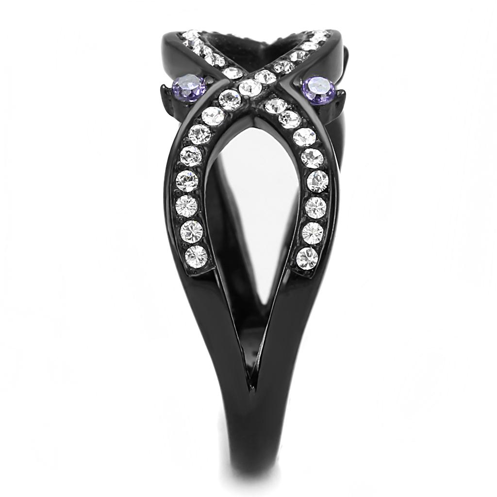 TK3047 - IP Black(Ion Plating) Stainless Steel Ring with AAA Grade CZ in Amethyst